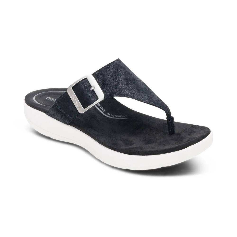 NEW AETREX women's donna thong sandals in black